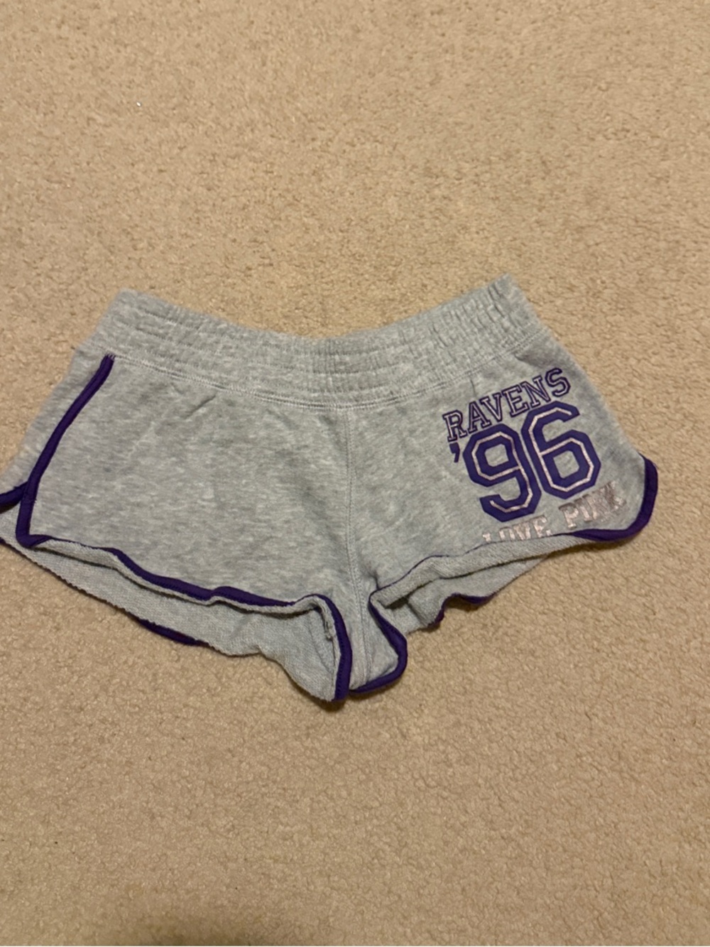 PINK Victoria's Secret Heather Gray Lounge Shorts with Purple Trim